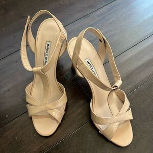 Manolo Blahnik Cream Heels with Strappy Design